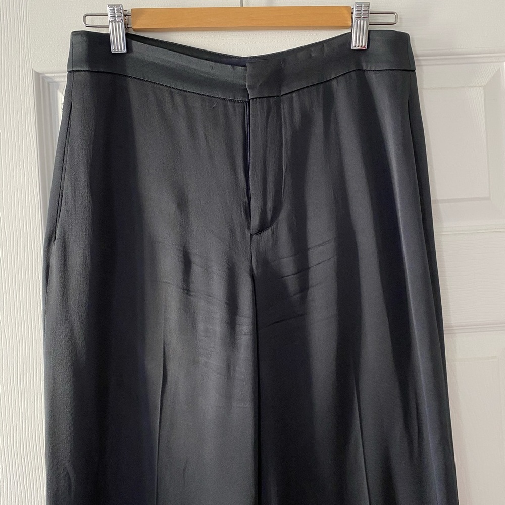 Zara - navy silk satin palazzo pants - s